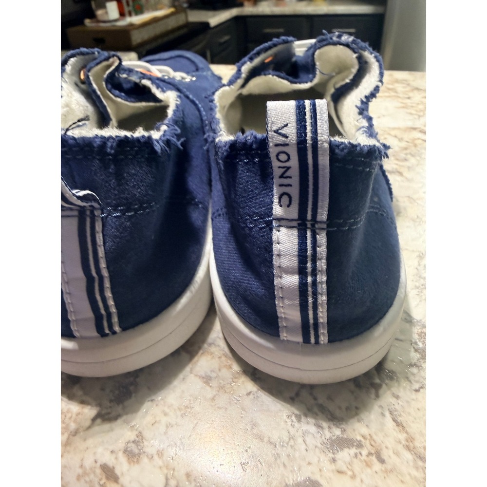 Vionic Beach Pismo Navy Blue Canvas Frayed Slip On Sneakers Womens 7 - Picture 7 of 7